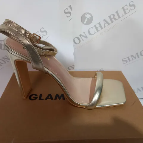 BOXED PAIR OF LADIS GLAMOROUS HEELS IN GOLD SIZE UK7