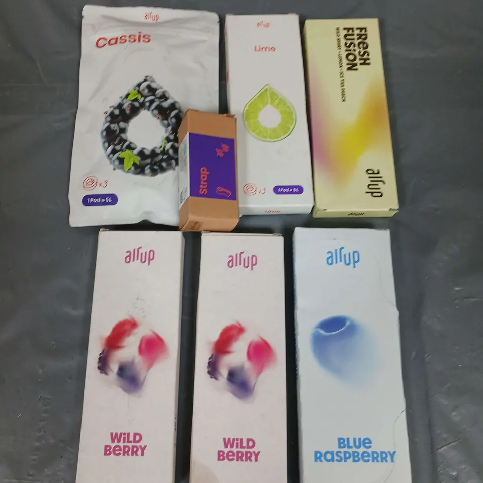 AIR UP LOT OF 7 ASSORTED AIR UP PODS & ACCESSORY TO INCLUDE - WILD BERRY - BLUE RASPBERRY - LIME - ETC