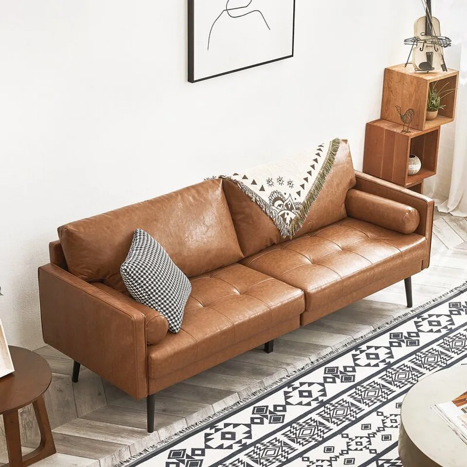73" FAUX LEATHER SQUARE ARM SOFA 