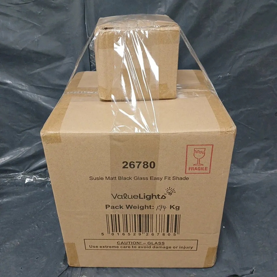 BOXED SUSIE MATT BLACK GLASS EASY FIT SHADE AND LAMP HOLDER