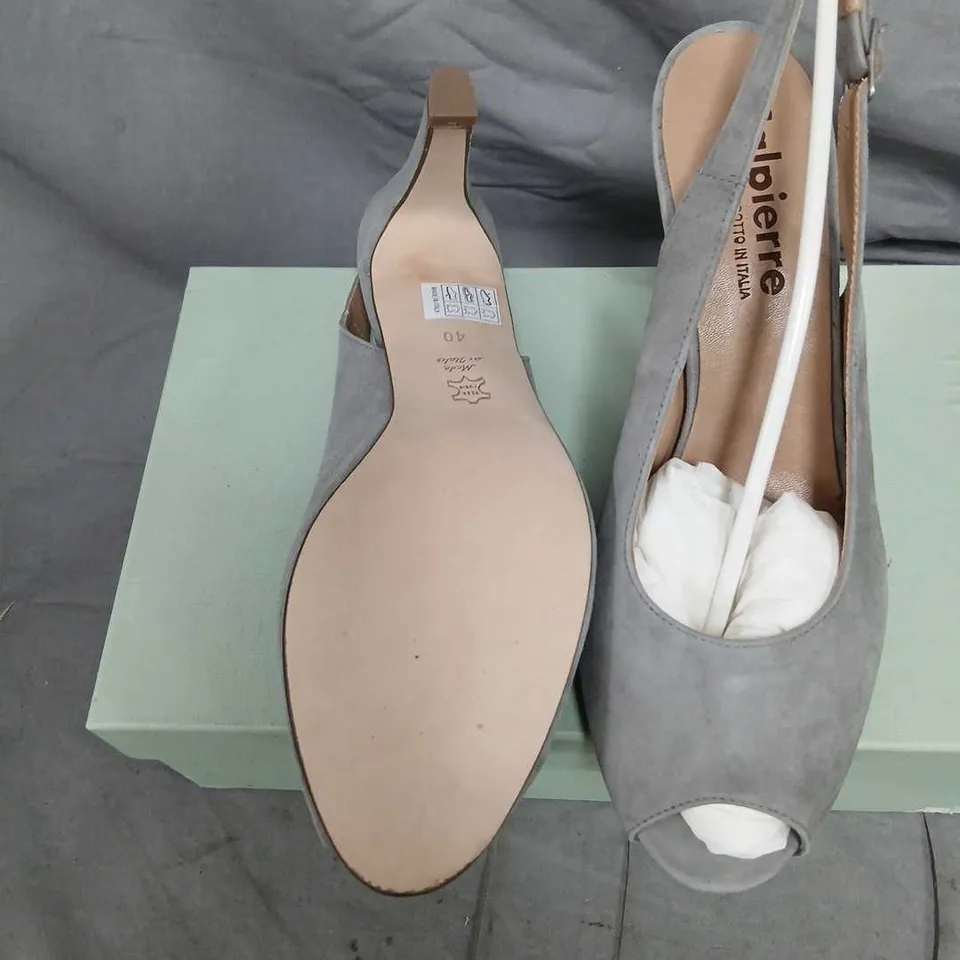 CALPIERRE DESIGNER SHOES – GREY SUEDE SLINGBACK HEELS, UK 9 (EU 40)