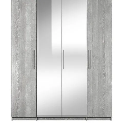 BOXED PRAGUE 4 DOOR WARDROBE WITH MIRRORS - GREY (5 BOXES)