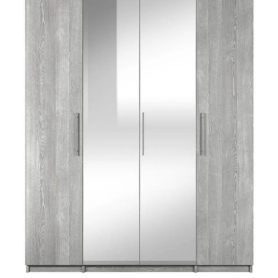 BOXED PRAGUE 4 DOOR WARDROBE WITH MIRRORS - GREY (5 BOXES)