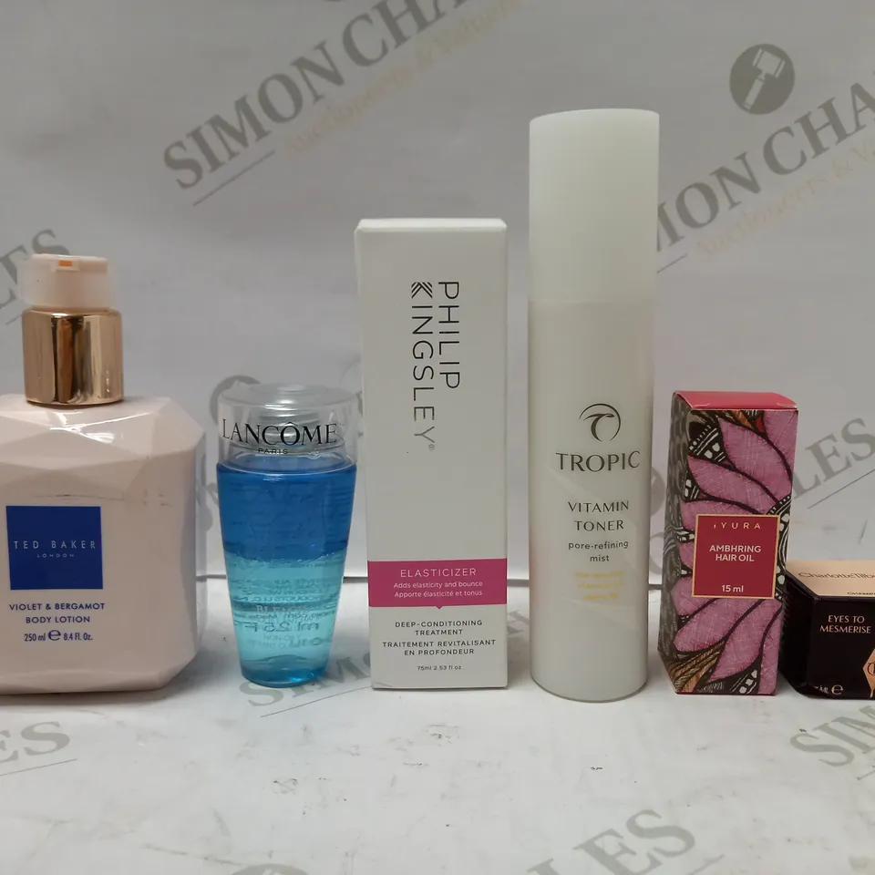LOT OF APPROX 6 ASSORTED BEAUTY PRODUCTS TO INCLUDE LANCOME INSTANT CLEANSER, PHILIP KINGSLEY DEEP- CONDITIONING TREATMENT, CHARLOTTE TILBURY EYES TO MEMERISE - CHAMPAGNE, ETC 