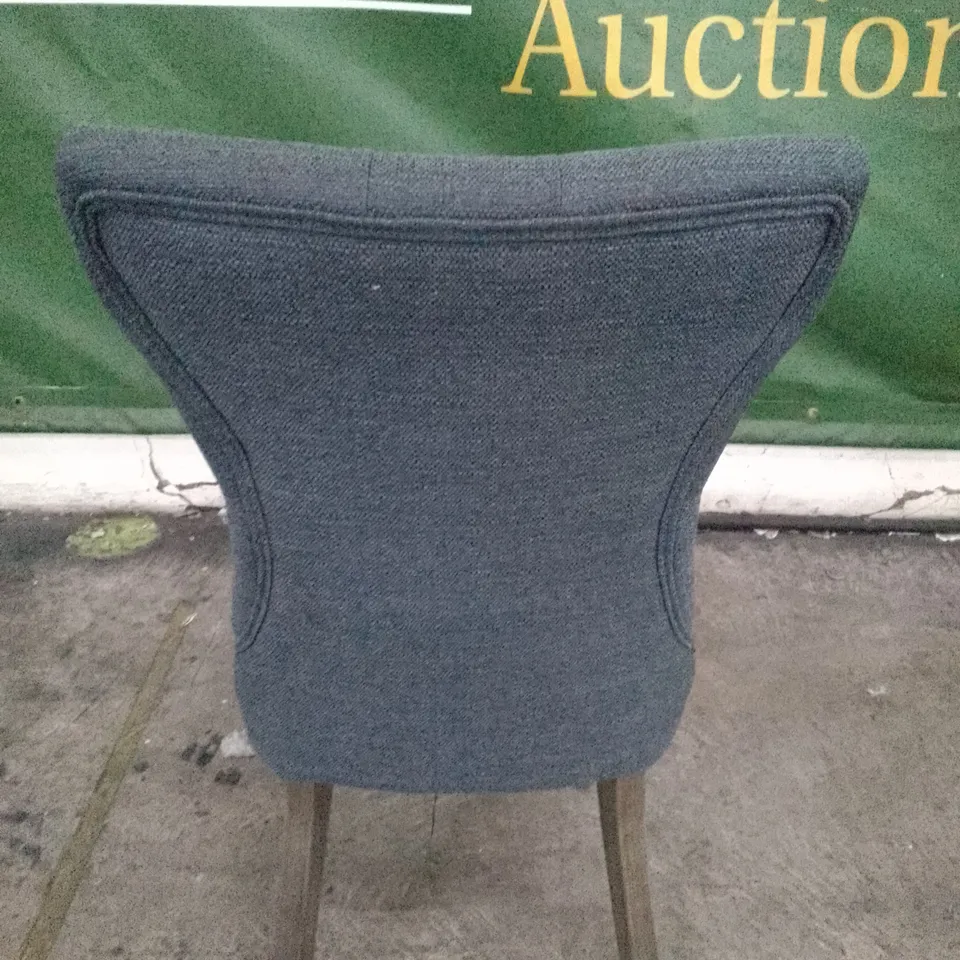 BEWLEY SLATE FABRIC BUTTON BACK DINING CHAIR WITH OAK LEGS