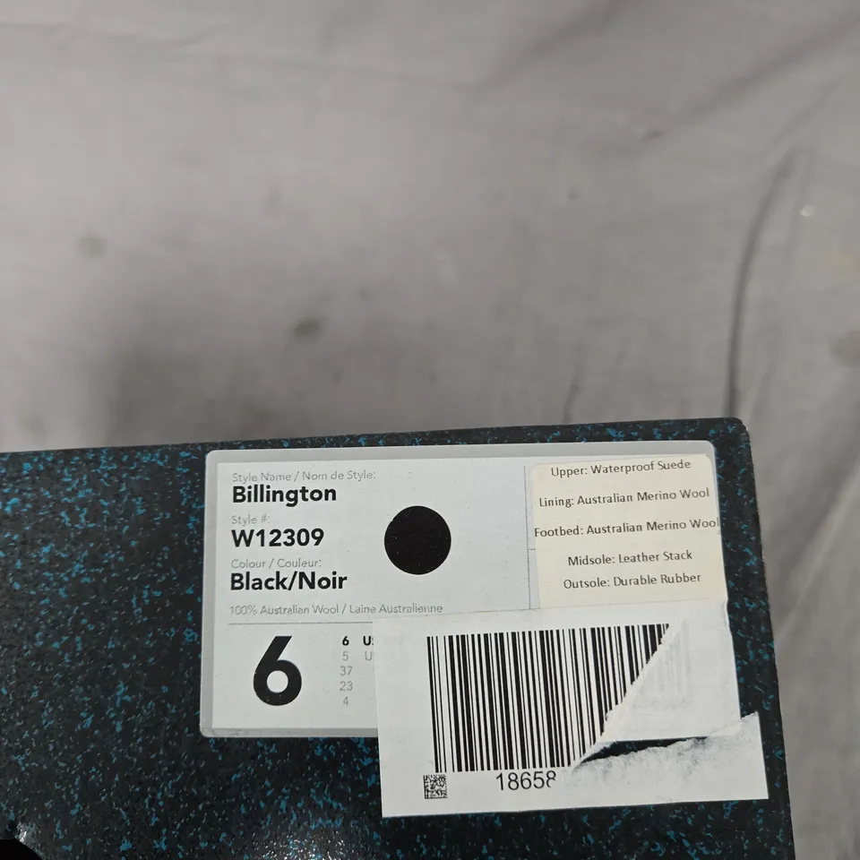 EMU AUSTRALIA BILLINGTON BOOTS – BLACK WATERPROOF SUEDE, MERINO WOOL LINING, UK 6