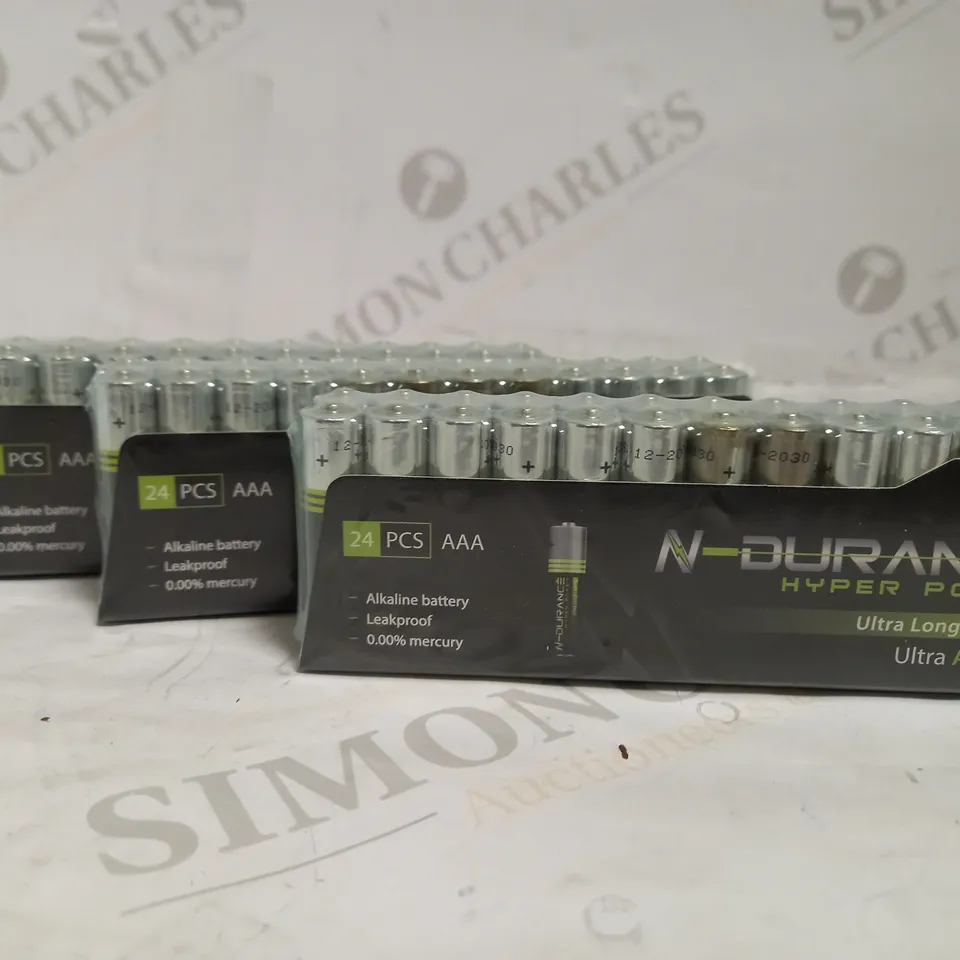 LOT OF 240 N-DURANCE HYPER POWER AAA BATTERIES (10 X 24PCS PACKS)