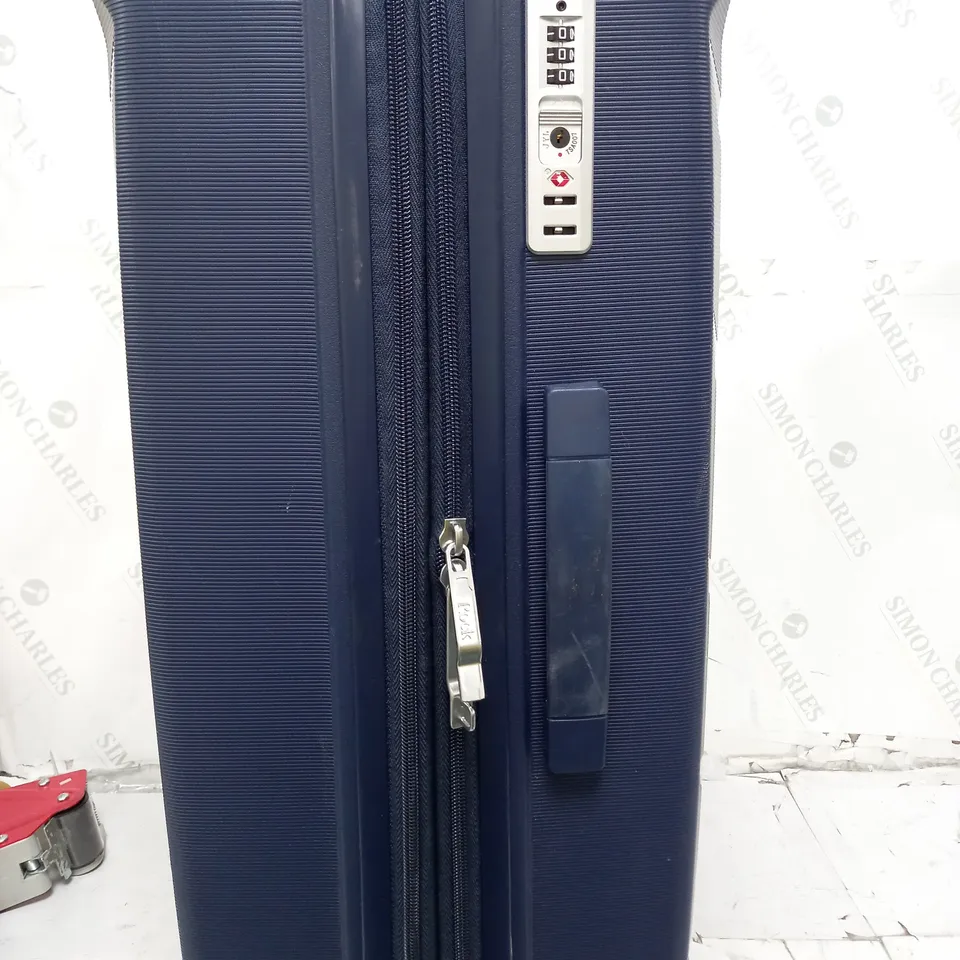 ROCK LARGE 4 WHEELED PLASTIC SUITCASE BLUE WITH LOCK