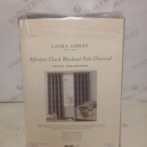 LAURA ASHLEY ALFRISTON CHECK BLACKOUT PALE CHARCOAL CURTAINS - W223CM X 183CM