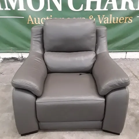 QUALITY ITALIAN DESIGNER DEGANO ELECTRIC RECLINER CHAIR WITH SMALL ARMS - GREY ANTHRACITE LEATHER