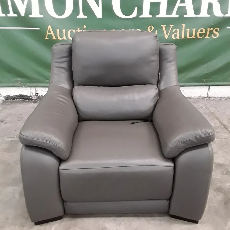 QUALITY ITALIAN DESIGNER DEGANO ELECTRIC RECLINER CHAIR WITH SMALL ARMS - GREY ANTHRACITE LEATHER