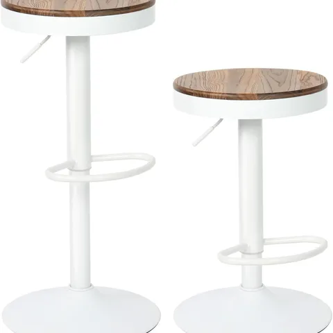 BOXED YOUNIKE ROUND WOODEN BAR STOOLS (SET OF 2) - WHITE (1 BOX)
