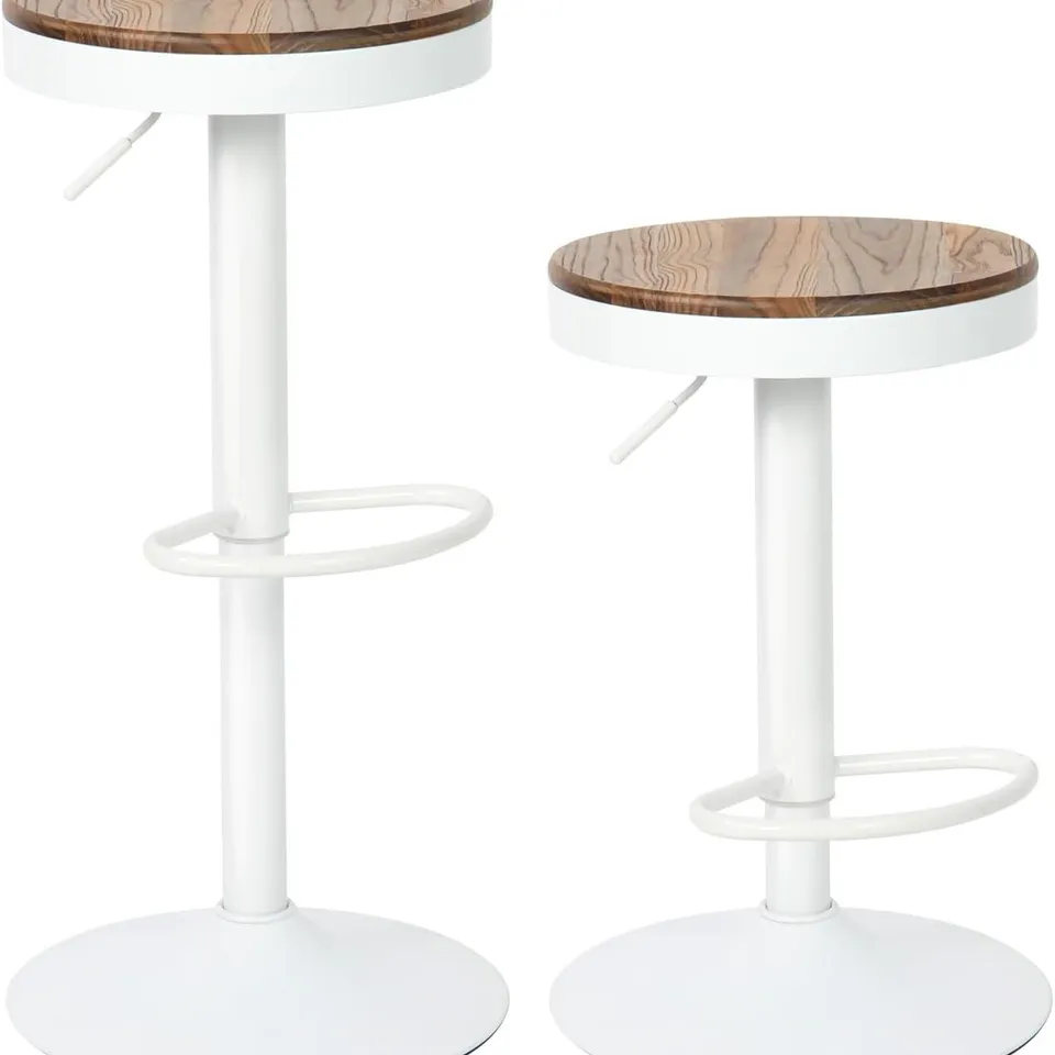 BOXED YOUNIKE ROUND WOODEN BAR STOOLS (SET OF 2) - WHITE (1 BOX)