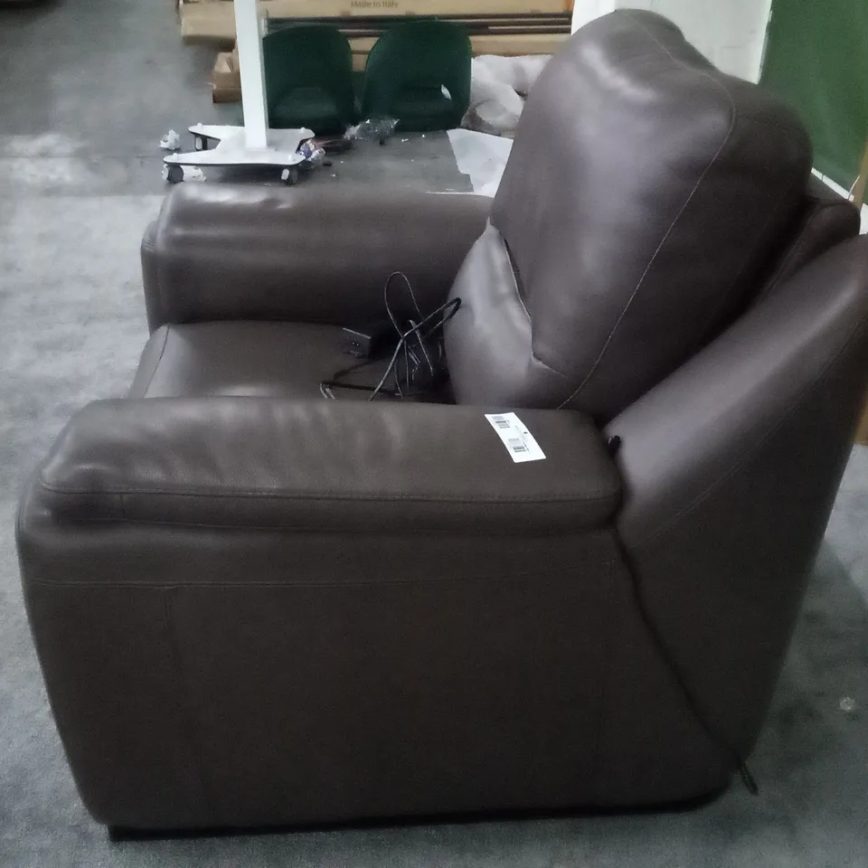 QUALITY ITALIAN DESIGNER AVOLA NEW ELECTRIC RECLINER CHAIR - CHOCOLATE LEATHER 