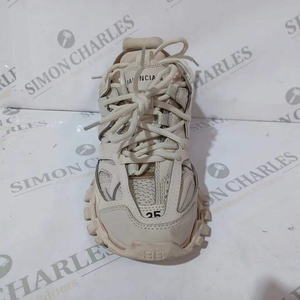 BOXED PAIR OF BALENCIAGA TRAINERS IN SAND COLOUR UK SIZE 2