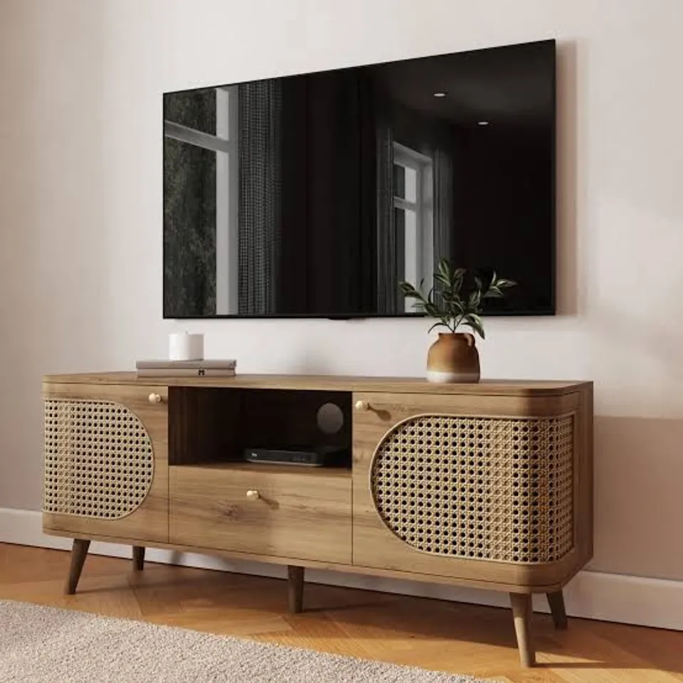 BOXED SORREL WIDE TV UNIT FOR TVS UP TO 55", WOOD EFFECT (2 BOXES)
