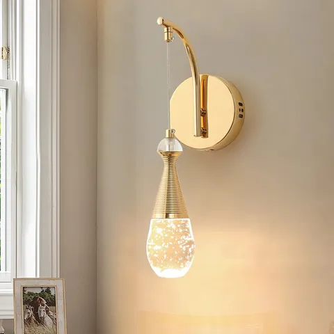 BOXED 1-LIGHT GOLD LED CRYSTAL SWING ARM SCONCE