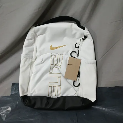 NIKE 14L BACKPACK – WHITE WITH GOLD SWOOSH AND BLACK BASE