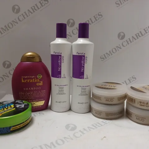 APPROXIMATELY 8 HAIR PRODUCTS TO INCLUDE 4 PROCLERE FREEZE MOULDING MUD (100ml), 2 FANOLA NO YELLOW CARE SHAMPOO (350ml), OGX KERATIN OIL SHAMPOO (385ml), ETC