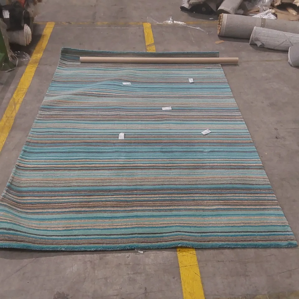 QUALITY ABDERDEEN STRIPED WOOL HAND WOVEN AREA RUG - 160 x 230cm