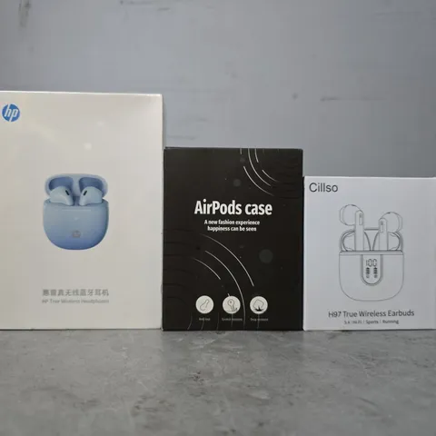 APPROXIMATELY 8 ASSORTED ITEMS TO INCLUDE - HP EARPHONES , AIRPODS CASE , CILLSO TRUE WIRELESS EARBUDS ETC
