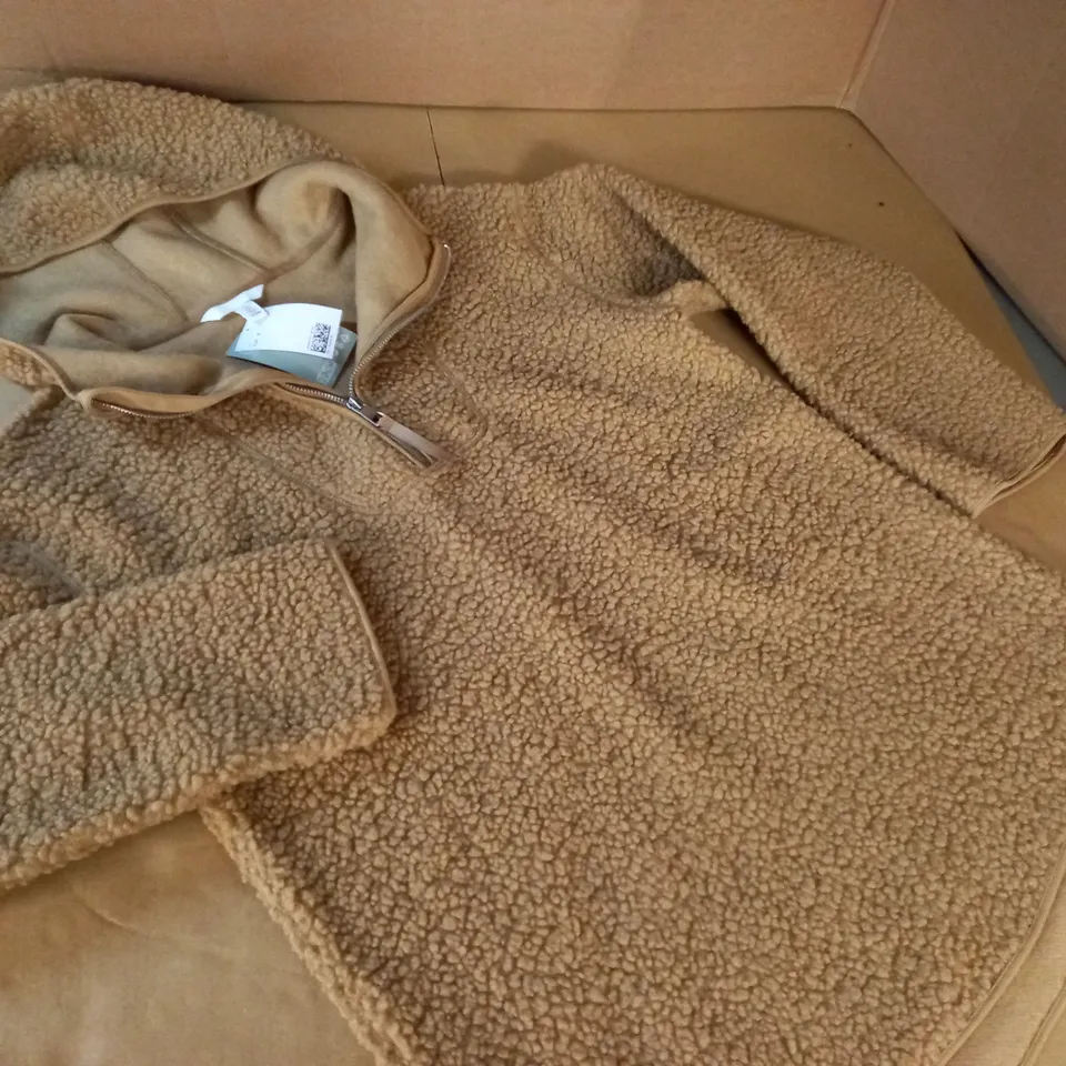 BROWN QUARTER ZIP TEDDY STYLE HOODIE IN BROWN - EUR S