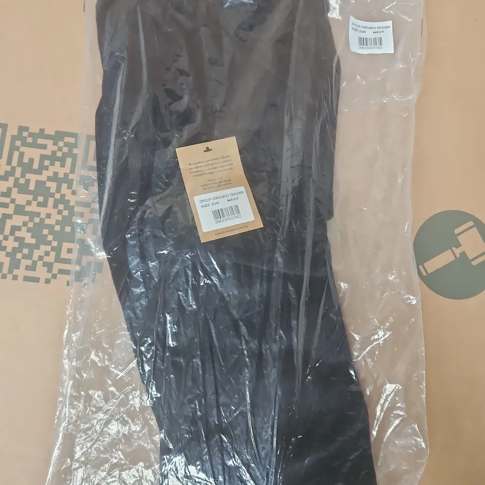 BAGGED STEVENSONS ZIP/CLIP CORDUROY TROUSERS IN NAVY SIZE 23R