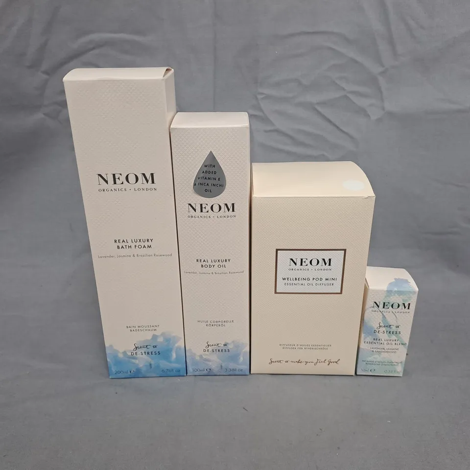 NEOM ORGANICS LONDON REAL LUXURY BATH FOAM & BODY OIL SET WITH MINI DIFFUSER