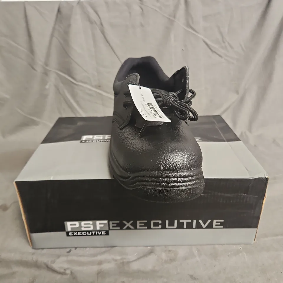 BOXED PAIR OF PSF EXECUTIVE STEEL TOE SHOES IN BLACK LEATHER SIZE UK 9