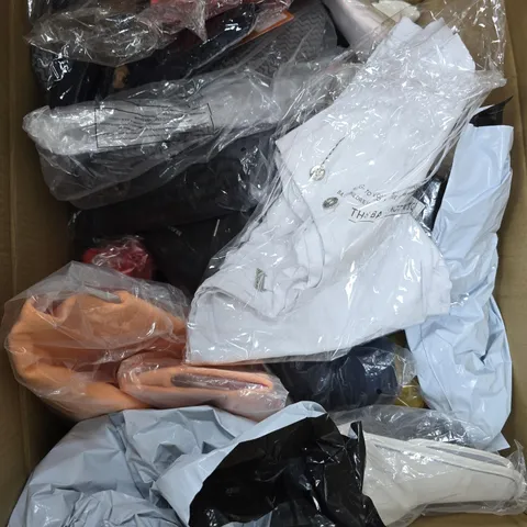 BOX OF ASSORTED CLOTHING TO INCLUDE - SHORTS - JUMPERS - JACKETS 