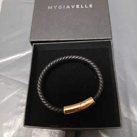 MYGIAVELLE BRAIDED BLACK LEATHER BRACELET WITH ROSE GOLD CURVED CLASP