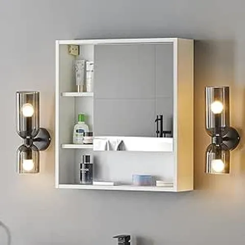 BOXED BATHROOM MIRROR CABINET 1 DOOR 55X16X61CM WALL MOUNTED BATHROOM CABINET WITH 5 STORAGE SHELF MIRROR CABINET FOR BATHROOM