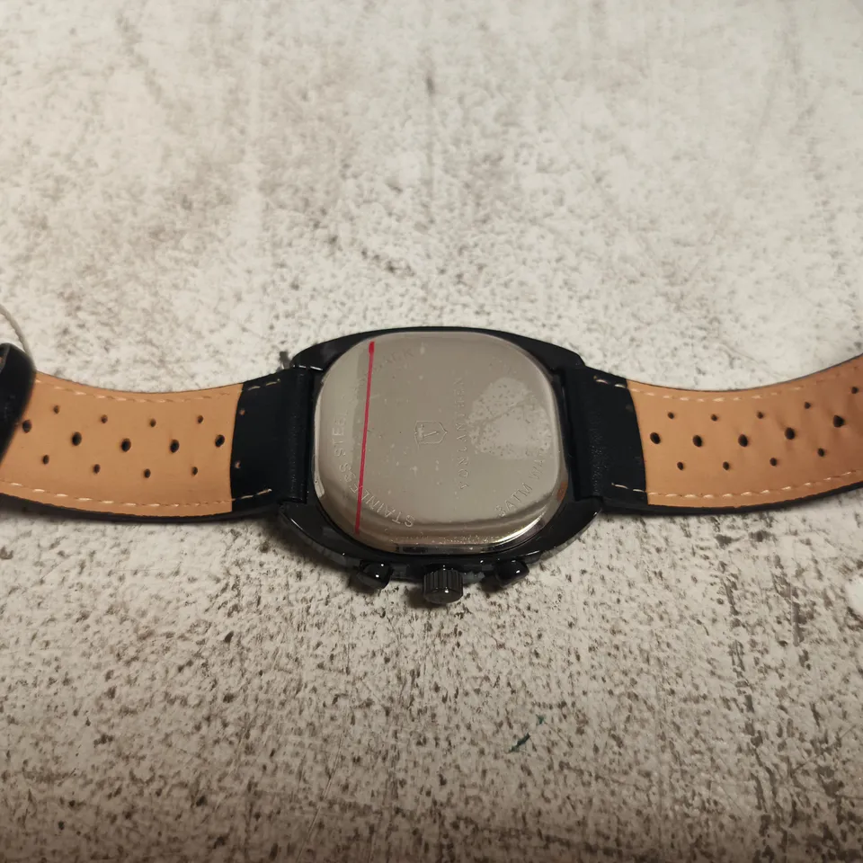 VONLANTHEN WRISTWATCH IN PRESENTATION BOX – BLACK DIAL, PERFORATED LEATHER STRAP