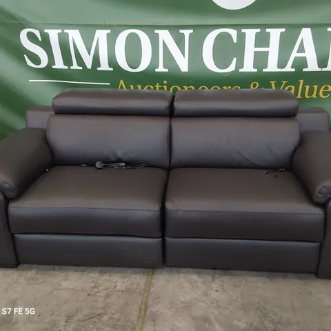 QUALITY ITALIAN DESIGNER RICCARDO POWER RECLINING THREE SEATER SOFA WITH ADJUSTABLE HEADRESTS BLACK LEATHER