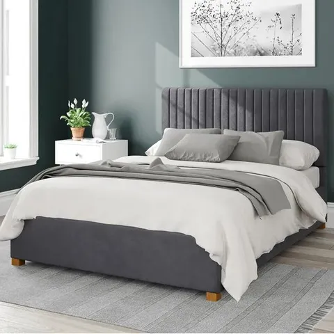 BOXED GRANT PLUSH VELVET OTTOMAN BED FRAME - SILVER VELVET // SIZE: 4' SMALL DOUBLE (3 BOXES)