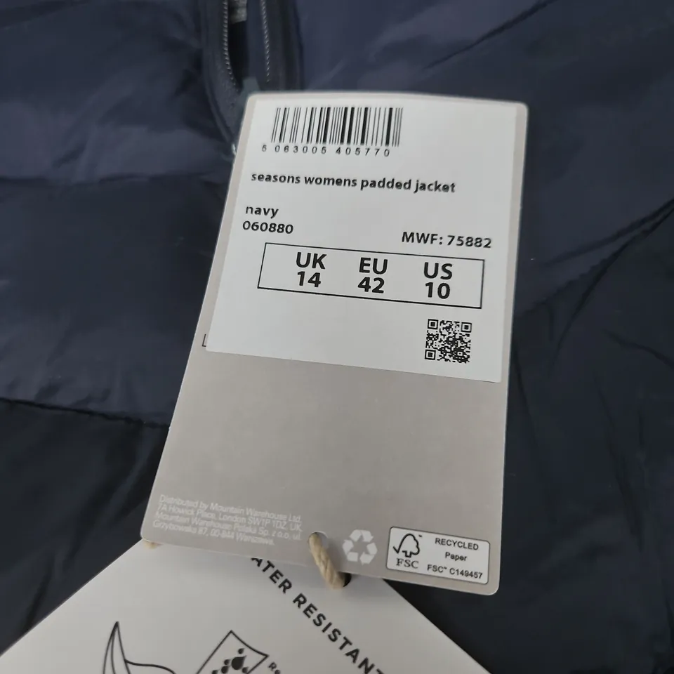 MOUNTAIN WAREHOUSE WOMEN'S NAVY PADDED JACKET – UK 14 (EU 42, US 10)