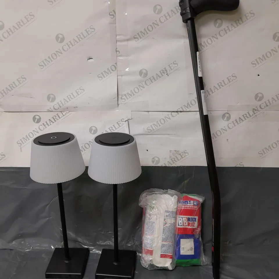 APPROXIMATELY 10 HOUSEHOLD ITEMS TO INCLUDE LIGHTING, WALKING STICK AND CLEANING PRODUCTS