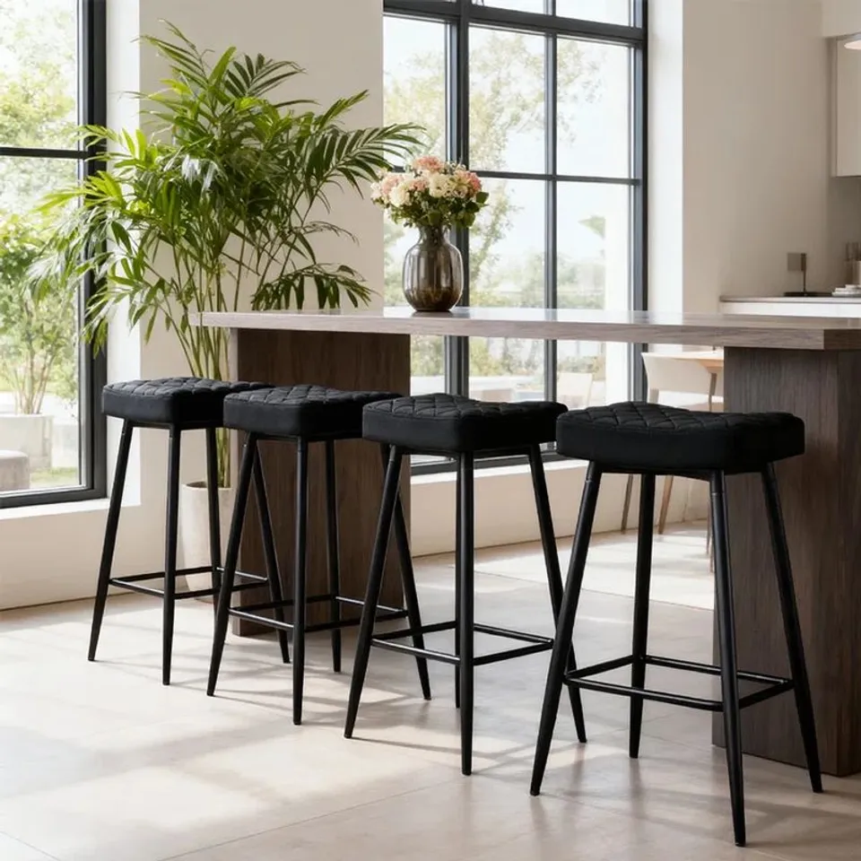 BOXED UPHOLSTERED VELVET 70CM HEIGHT COUNTER STOOL (SET OF 4) (1BOX)