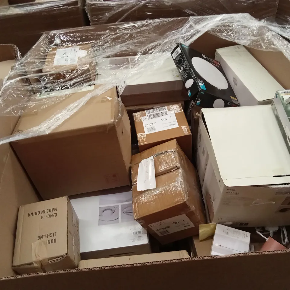 PALLET TO CONTAIN APPROXIMATELY 47 DESIGNER INDOOR LIGHTING PRODUCTS TO INCLUDE; FLOOR LAMPS, CEILING LIGHTS, WALL LIGHTS ETC