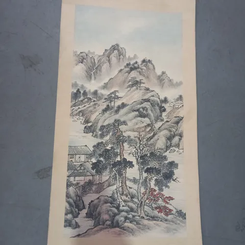 TRADITIONAL STYLE JAPANESE PAINTED LANDSCAPE WALL SCROLL ART