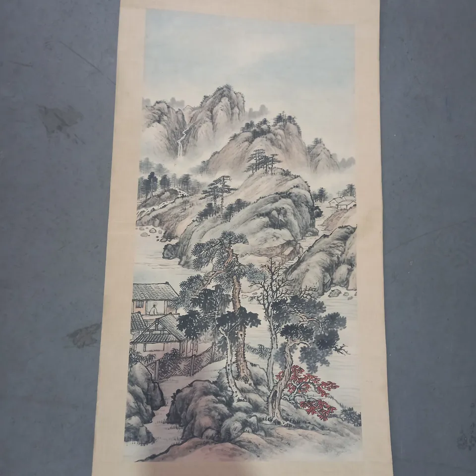 TRADITIONAL STYLE JAPANESE PAINTED LANDSCAPE WALL SCROLL ART