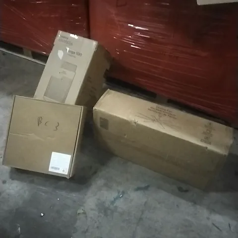 PALLET OF ASSORTED ITEMS INCLUDING- AIR PURIFIER, CEILING FAN, EV CHARGER