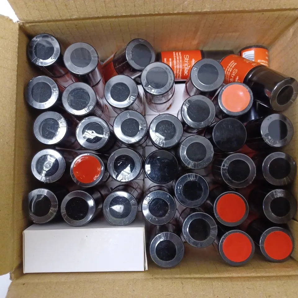BOX OF APPROXIMATELY 50 X 8ML VIALS OF ALESSANDRO STRIPLAC NAIL POLISH IN RIBBON RED