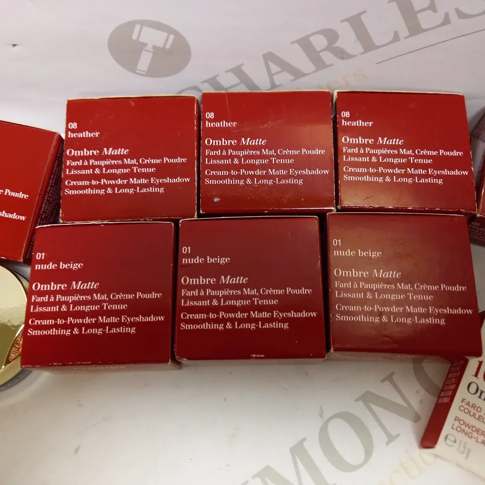 LOT OF APPROX 10 TO INCLUDE CLARINS MATTE EYESHADOW , CLARINS LIPLINER PENCIL , ETC