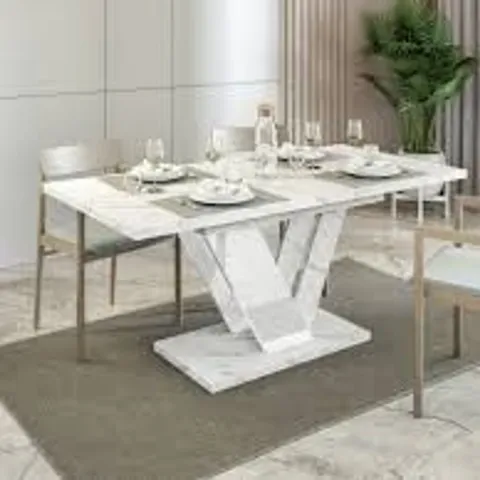BOXED DUBAI TABLE - BIANCO MARBLE/WHITE GLOSS (2 BOXES)