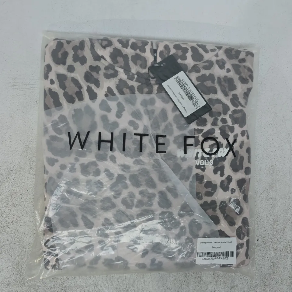 BAGGED WHITE FOX OFFSTAGE PRINTED OVERSIZED HOODIE IN LEOPARD SIZE XXS/XS