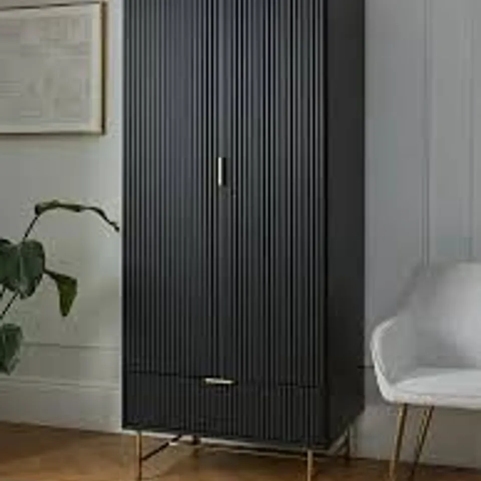 BOXED CORA 2 DOOR, 1 DRAWER WARDROBE - BLACK/BRASS (2 BOXES) RRP £299