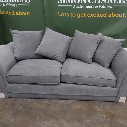 DESIGNER THREE SEATER SOFA WITH SCATTER CUSHIONS GREY FABRIC