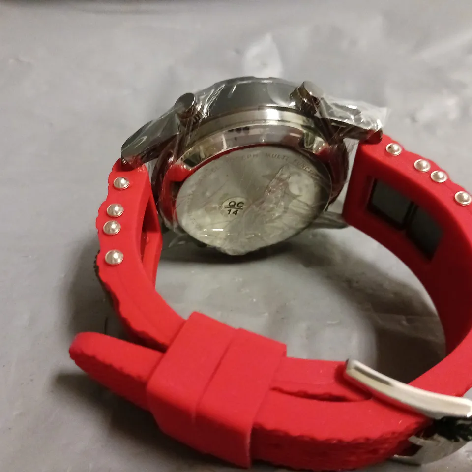 BOXED SAMUEL JOSEPH MULTI FUNCTIONAL RED DIAL CHRONOGRAPH WATCH