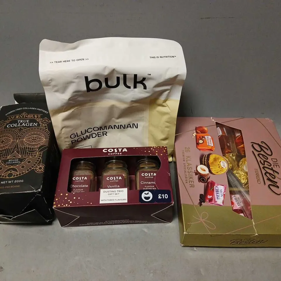 TOTE OF ASSORTED FOOD AND DRINK ITEMS COSTA COFFEE, BULK AND PEPSI MAX